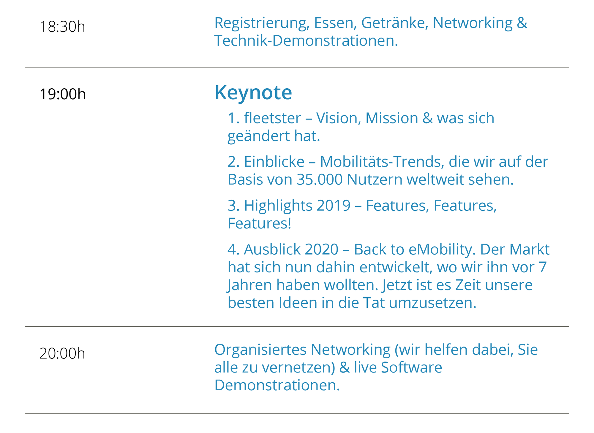 Agenda für fleetster Reloaded 2019