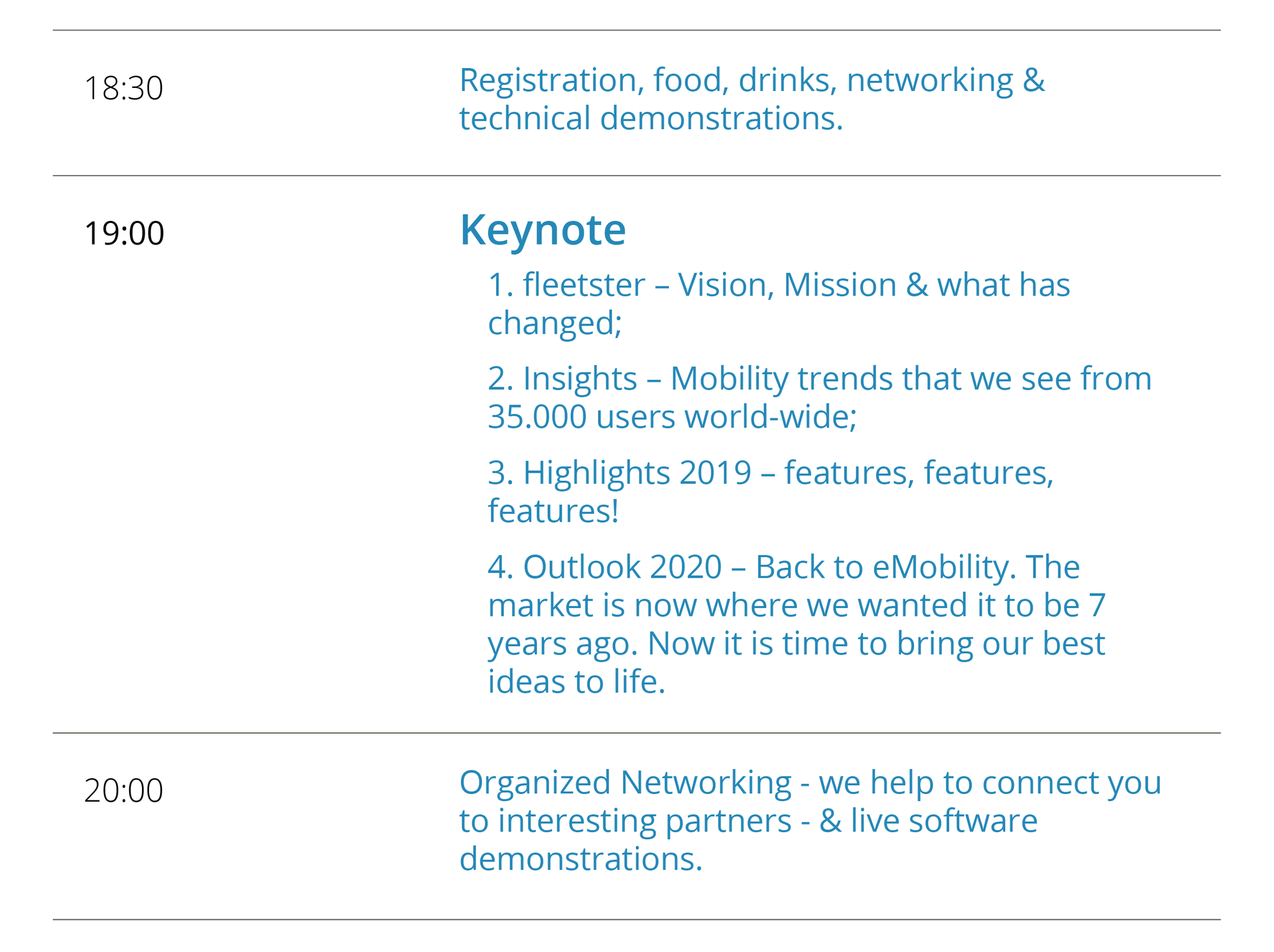 Agenda for fleetster Reloaded 2019