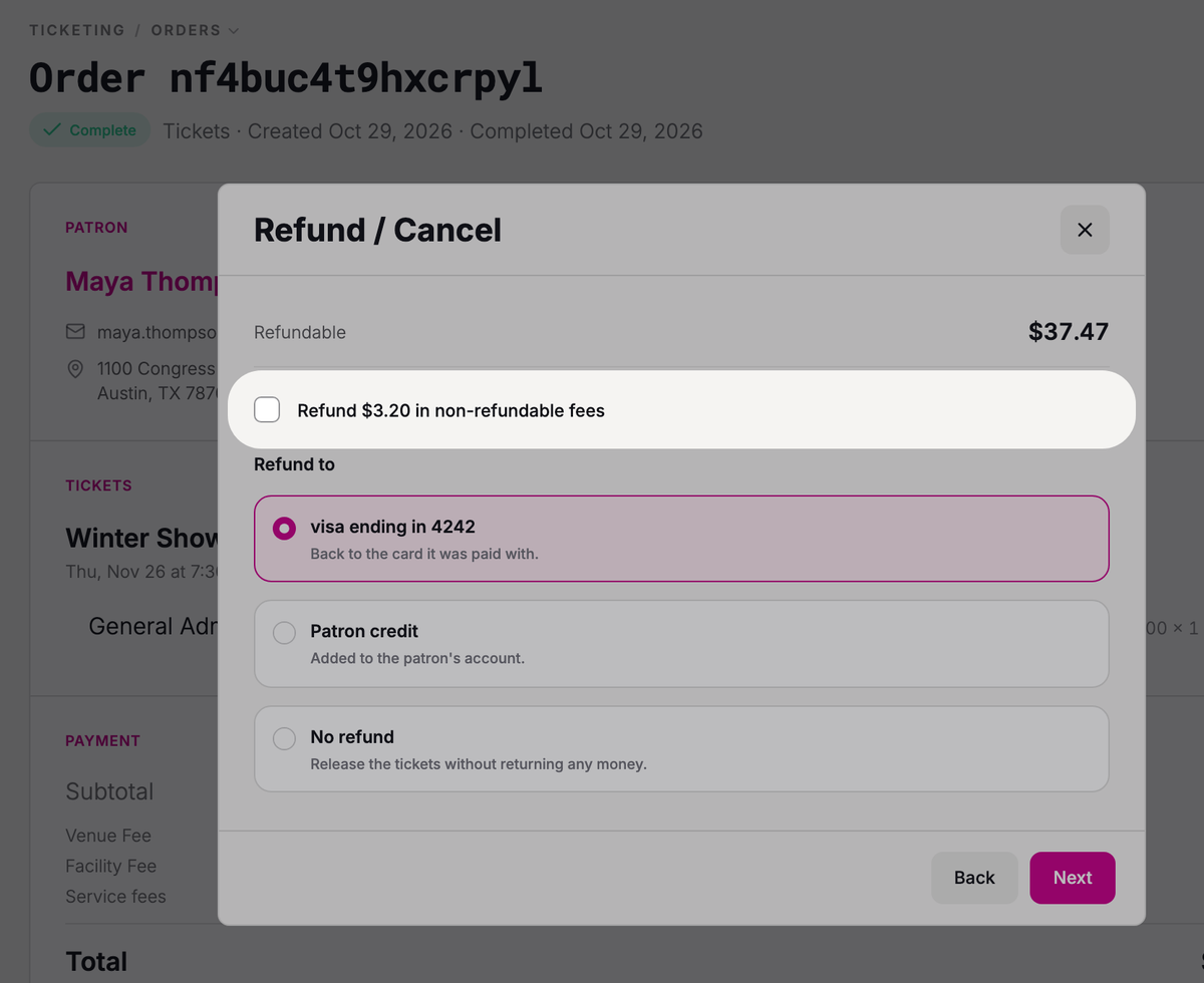 Check the box to refund non-refundable fees