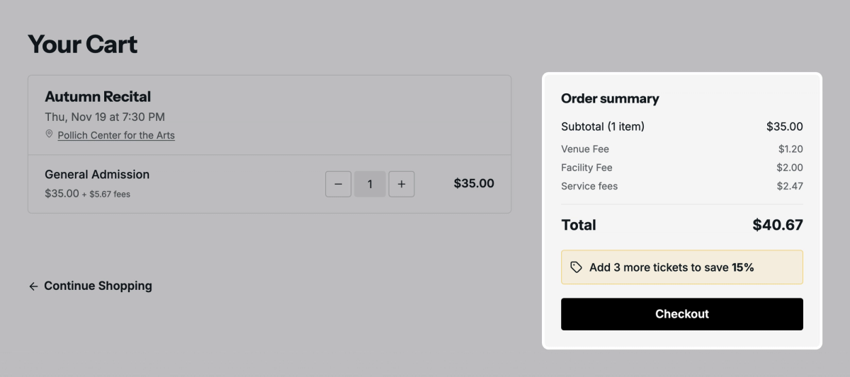 See each fee by name in the cart