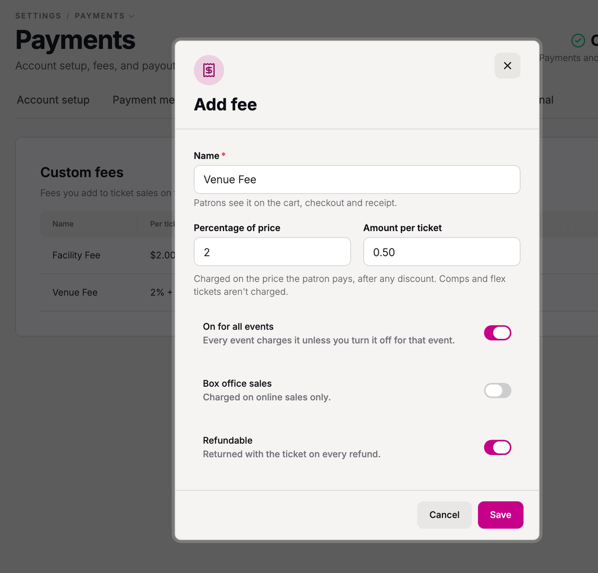 Fill in the fee