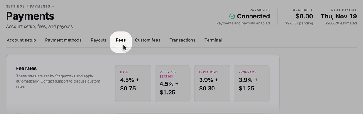 Open the Fees tab