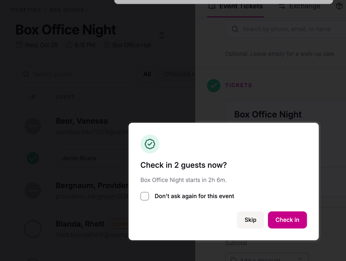 Check in the new guests