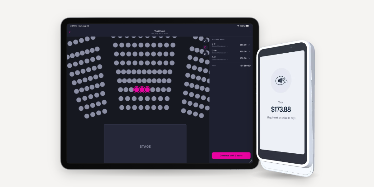 Sell tickets at the door with our mobile app and Stripe card readers