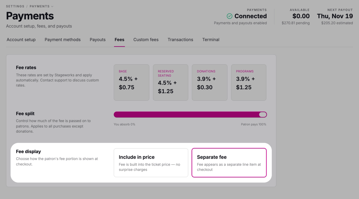 Choose how patrons see the fee