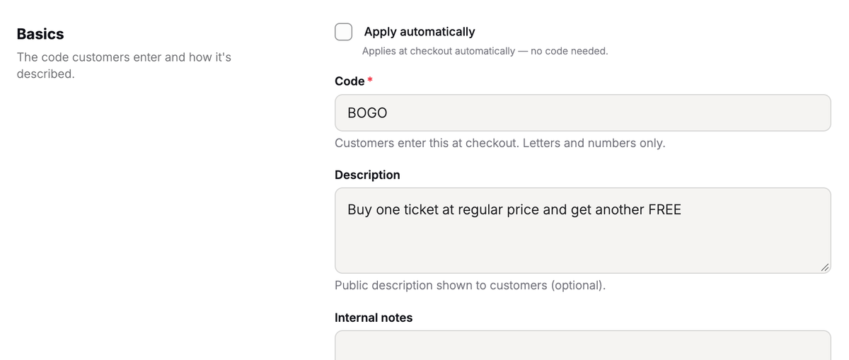Basic Promo Code Options