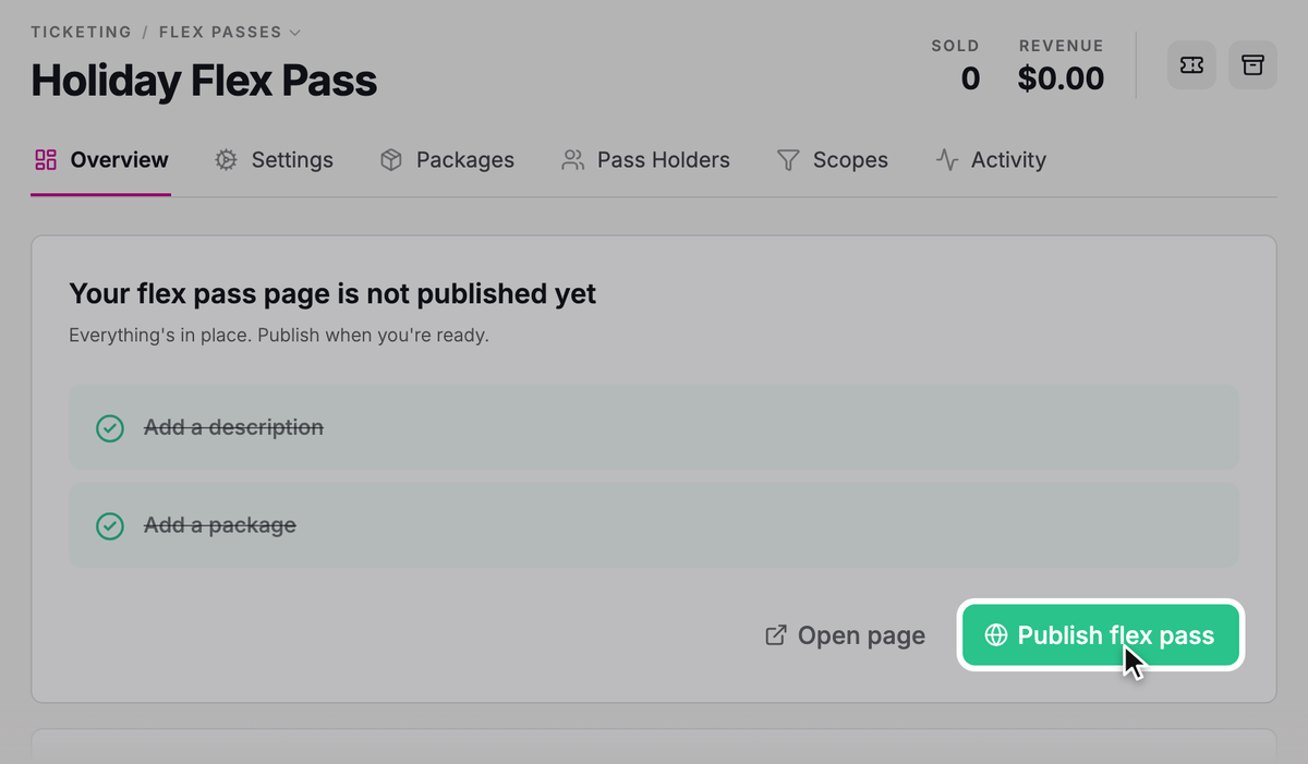Click Publish flex pass