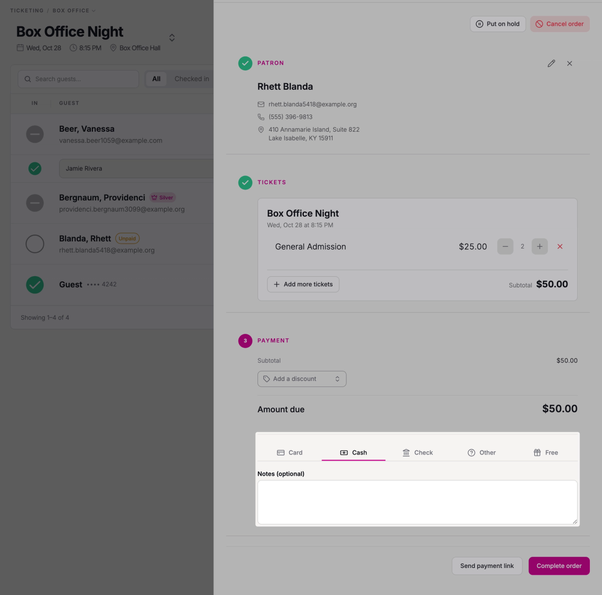Choose how the patron is paying