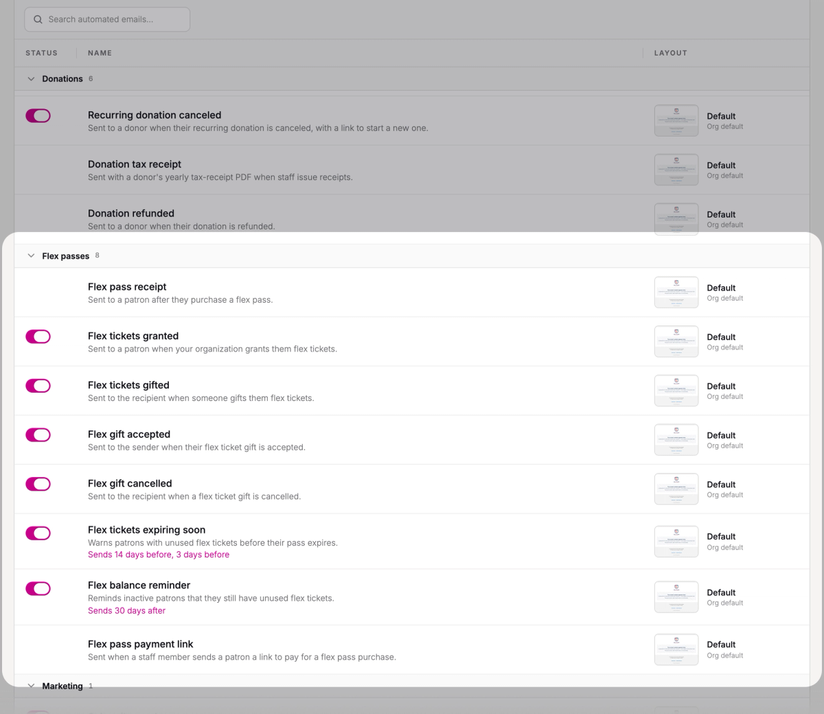 Find the flex pass emails