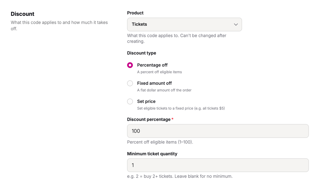 Promo code discount options