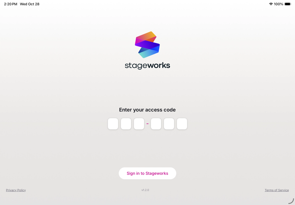 Tap Sign in to Stageworks