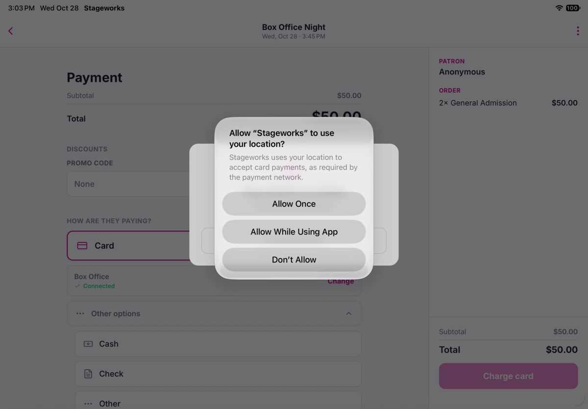 Allow Stageworks to use your location