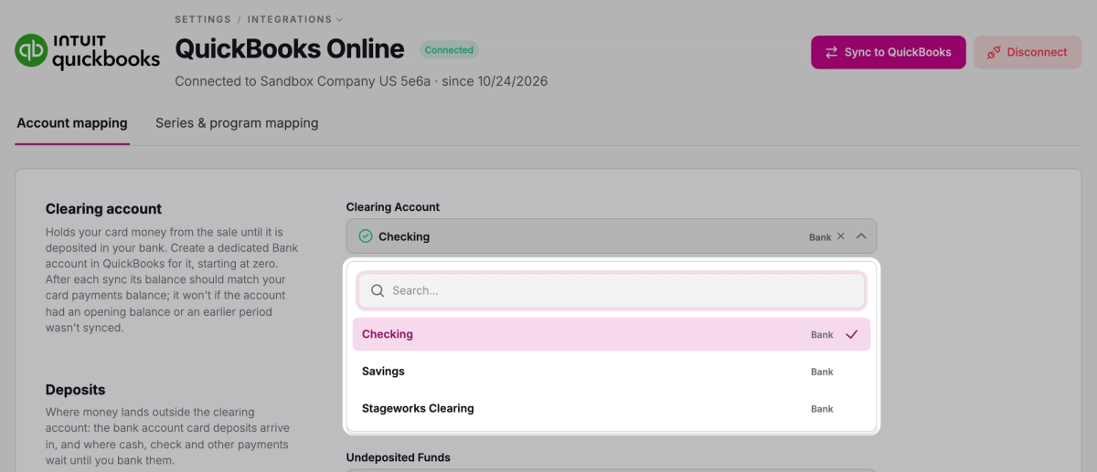 Choose an account for each field