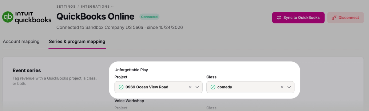 Choose a project or class for each series