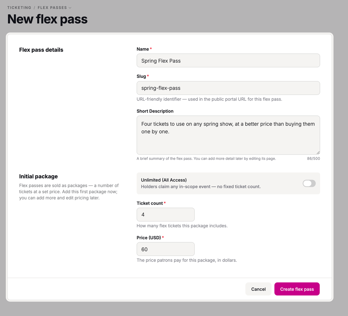Fill in your new flex pass