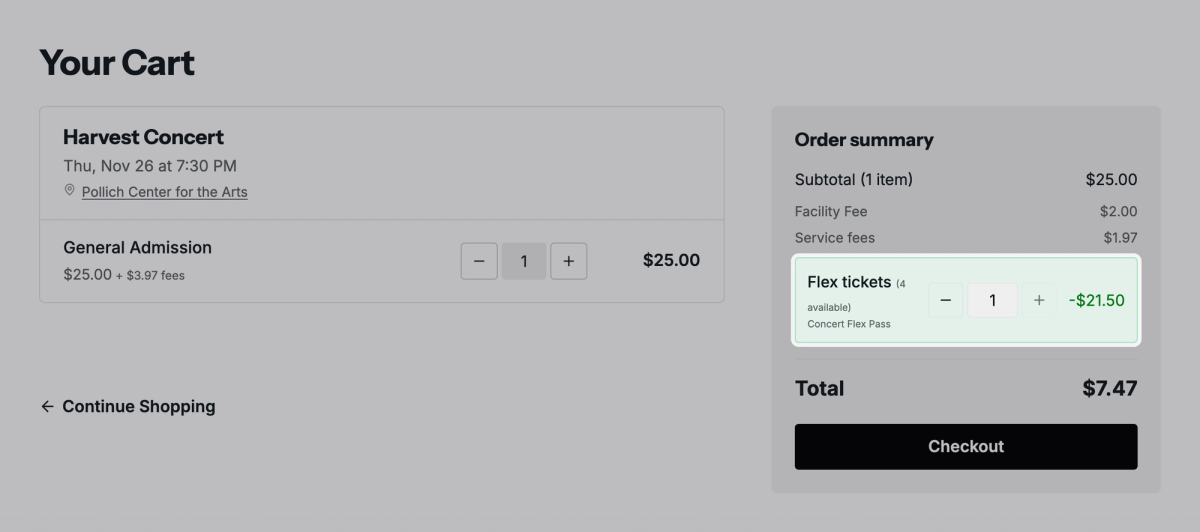 See flex tickets in the patron's cart