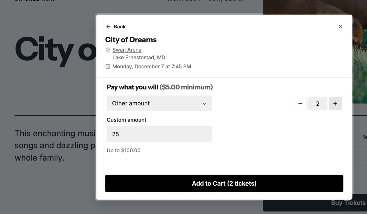 Patrons choose an amount and how many tickets