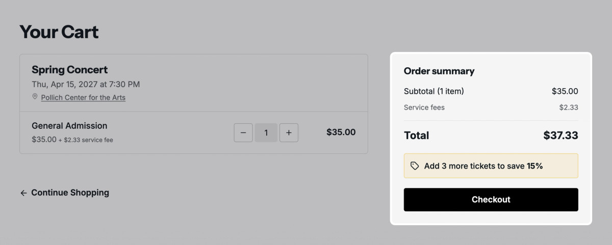See the service fee in the cart