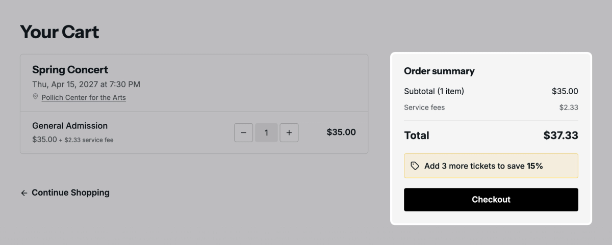 See the service fee in the cart
