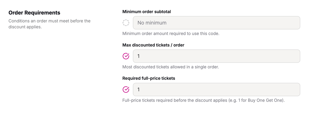Promo code order requirements.