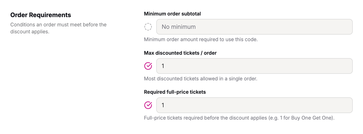 Promo code order requirements.