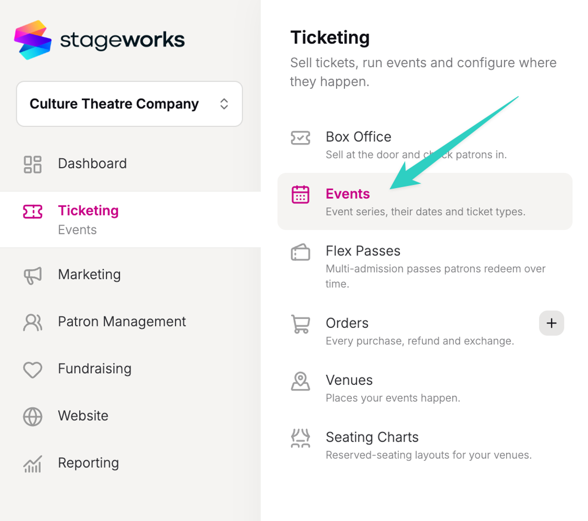 Go to the Ticketing -> Events Page