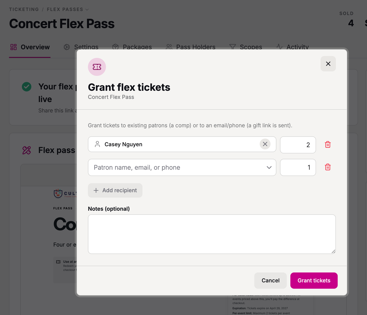 Grant flex tickets