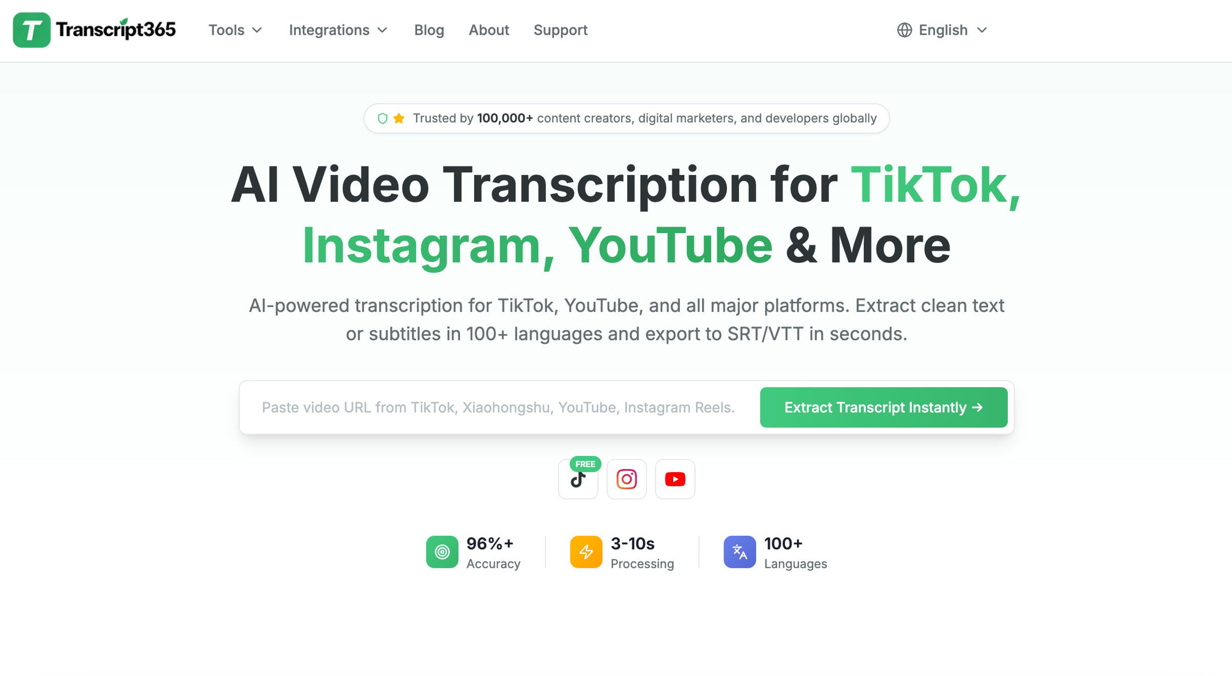 Transcript365 home page