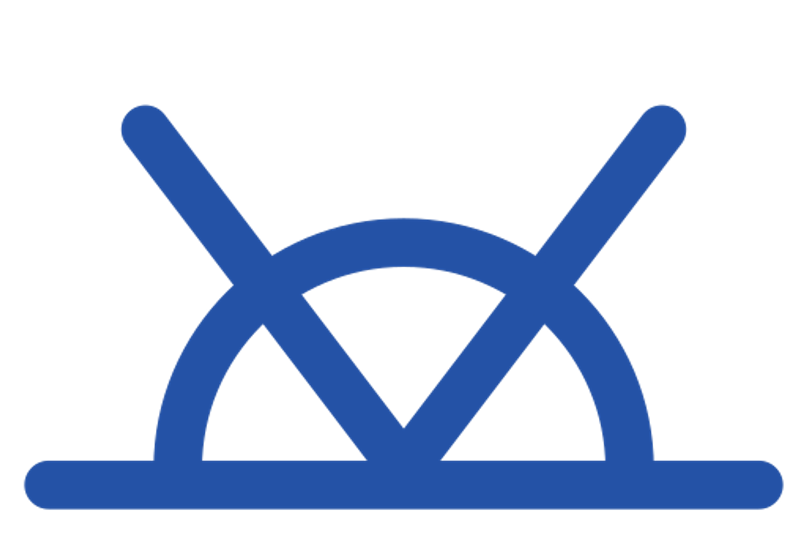 Blue geometric logo with intersecting lines and a semicircle.