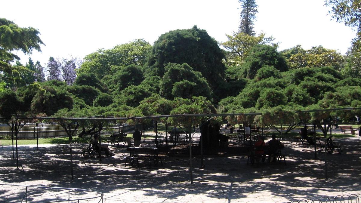 A leafy garden square lined with cafés in Lisbon's Príncipe Real neighborhood