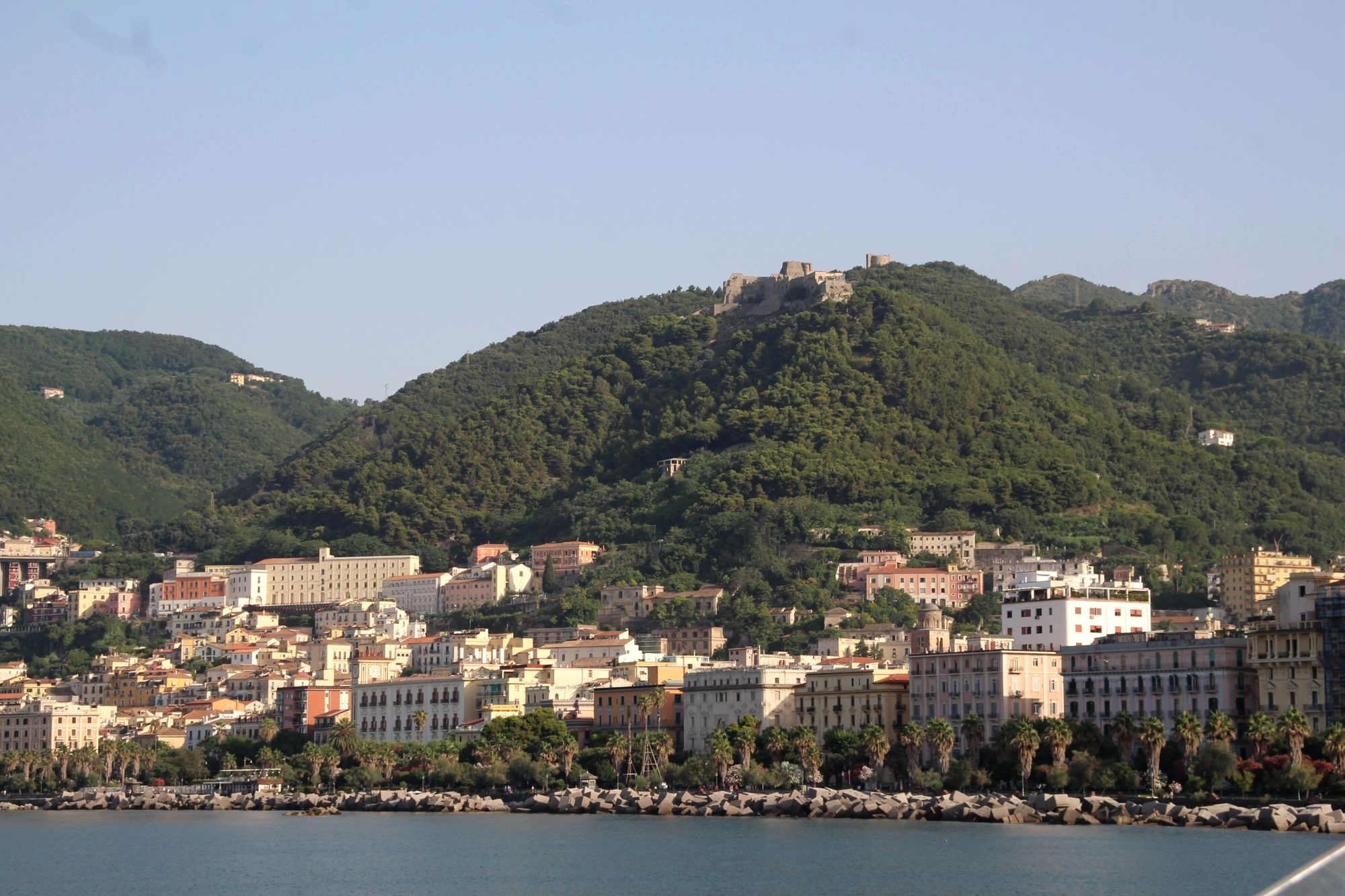 Colorful buildings along the seafront in Salerno, Italy