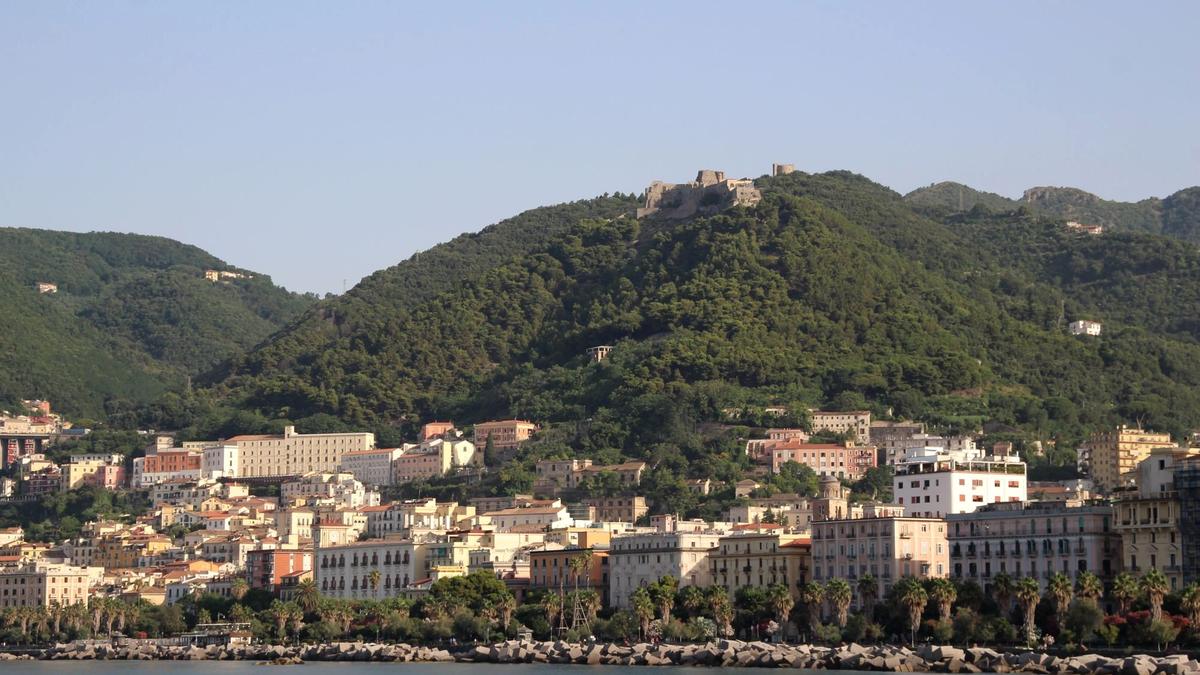 Colorful buildings along the seafront in Salerno, Italy