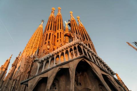 The Sagrada Família basilica towering over Barcelona at golden hour