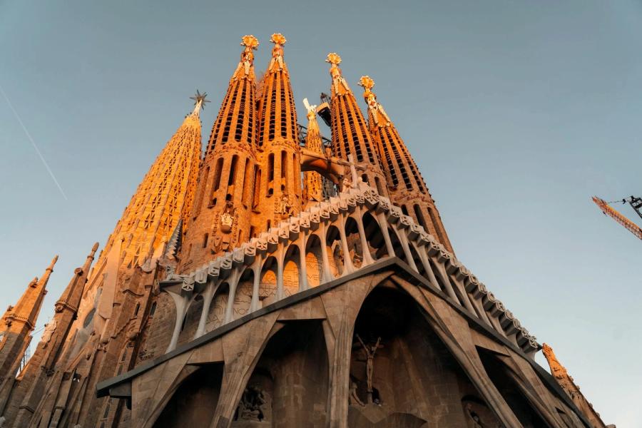 The Sagrada Família basilica towering over Barcelona at golden hour