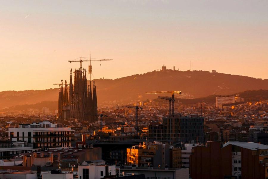 The Sagrada Família basilica towering over Barcelona at golden hour