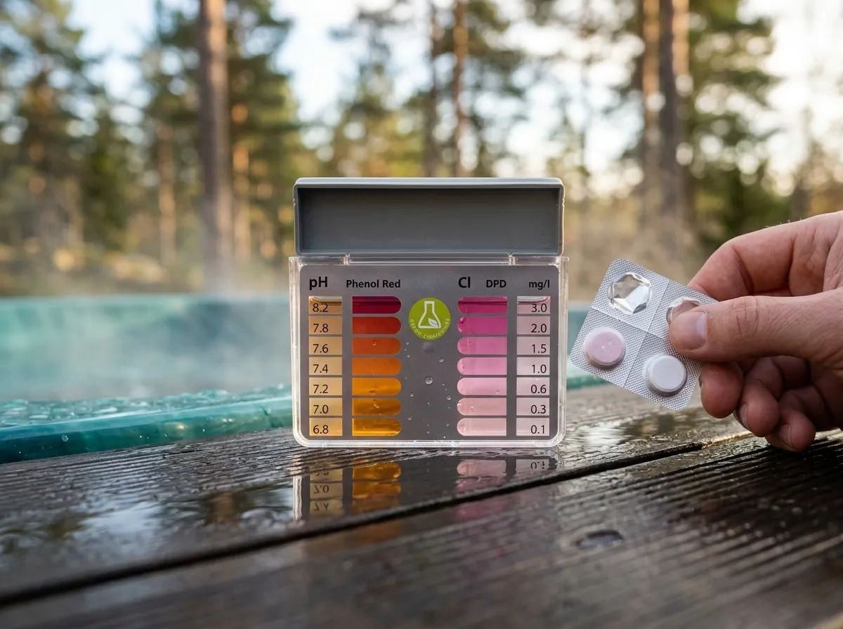 Mini PoolTester pH/klor i användning