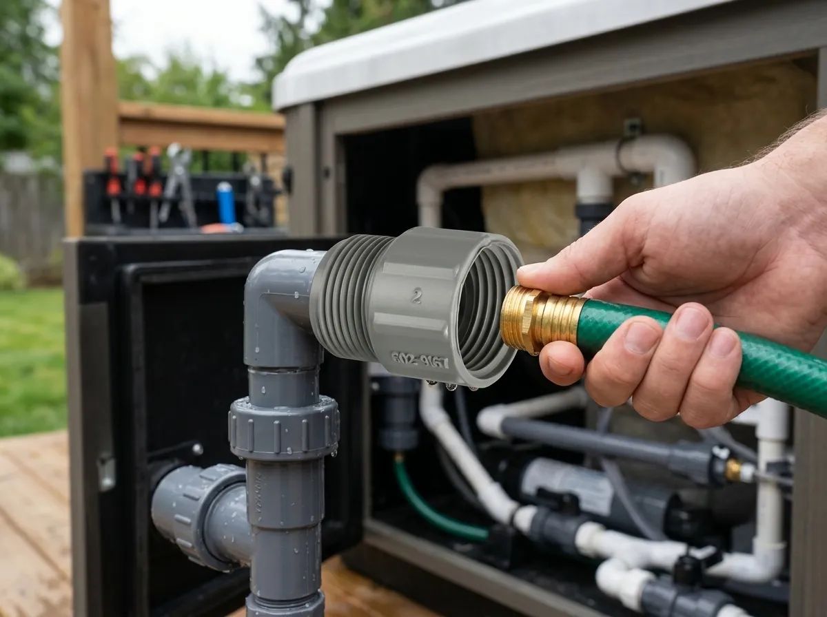 Waterway 3/4 tum metrisk slangadapter i användning