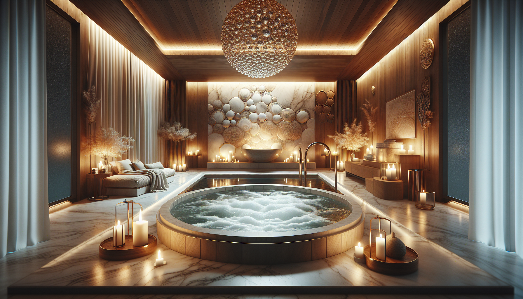 Avkopplande spa-miljö med bubbelbad och ljus