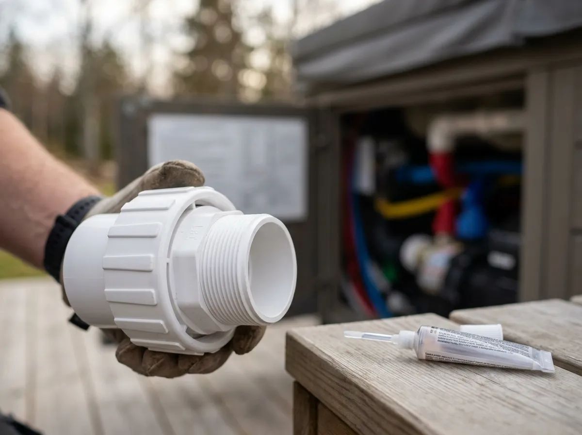 Delbar PVC Koppling 2" F Utv. gänga 2" MPT i användning