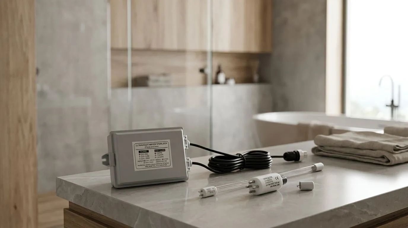 En lugn och ljus miljöbild som visar Wellis produkter i ett rent, modernt spa-liknande utrymme med mjukt, naturligt ljus.