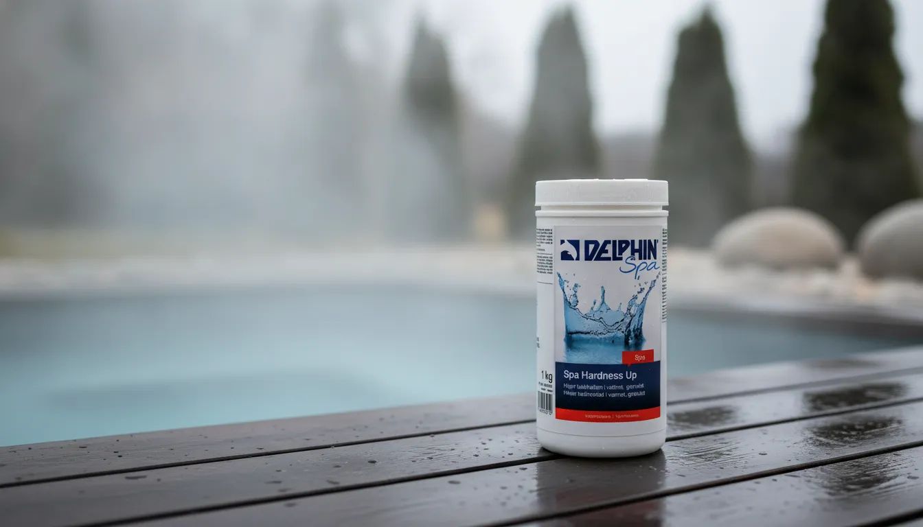 DELPHIN SPA Hardness Up placerad på spaträdäck intill spabad