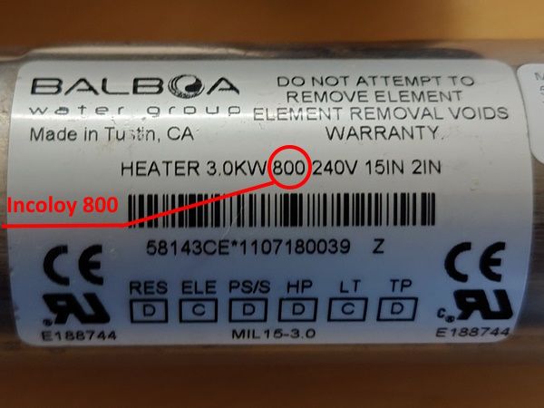 Balboa värmare heater Incoloy 800