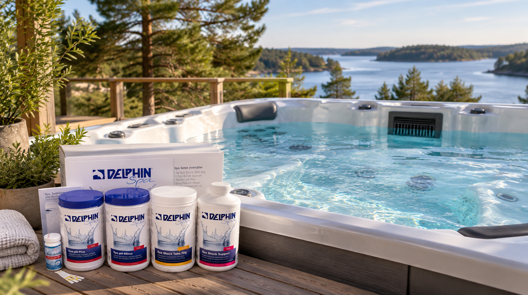 Utespa med bubblande vatten