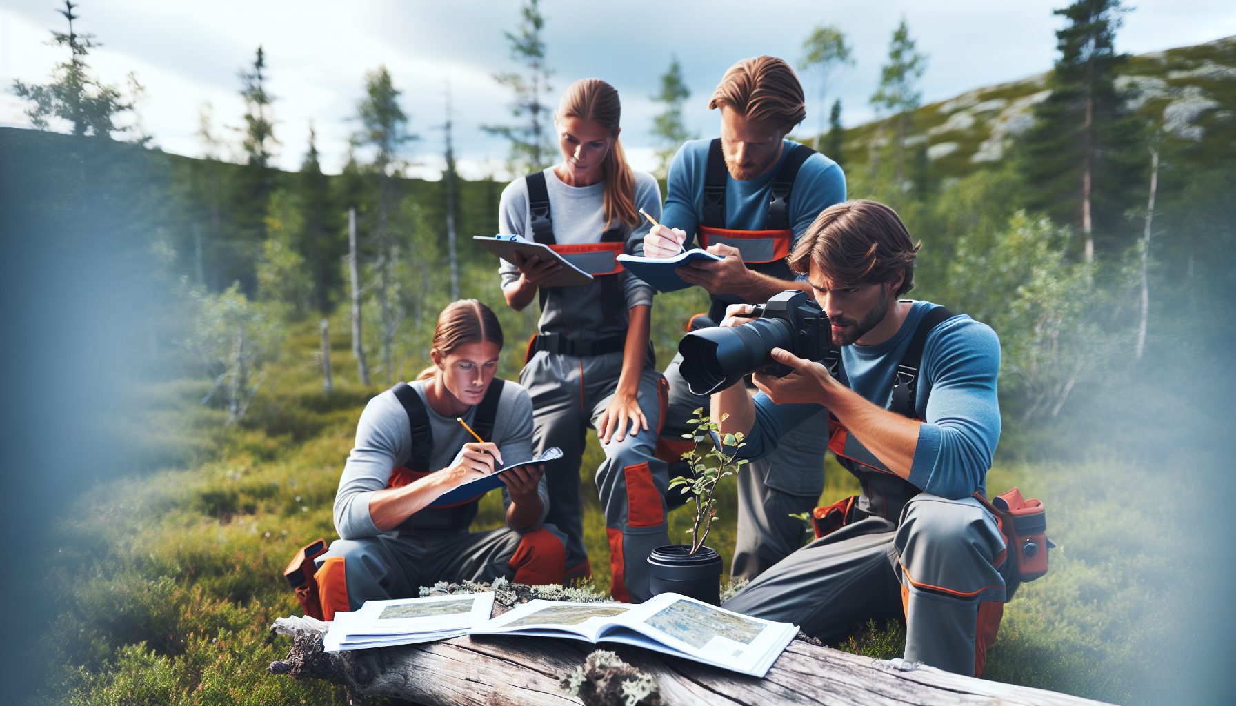 Professionellt och trovärdigt team som arbetar tillsammans i en naturlig miljö