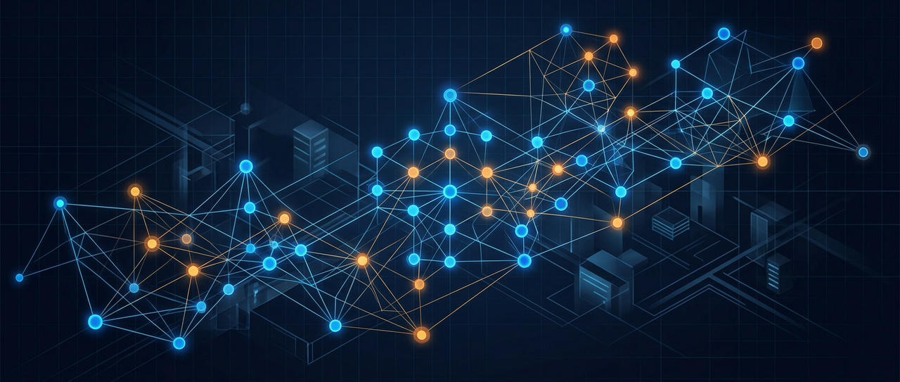 Image showing interconnected nodes, servers, and endpoints.