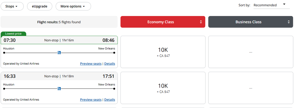 IAH-MSY Booked on Air Canada