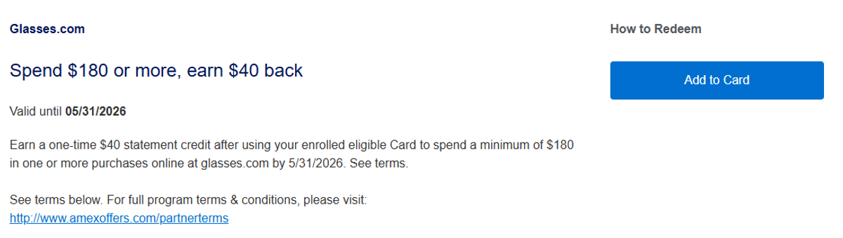American Express Offer For Glasses.com