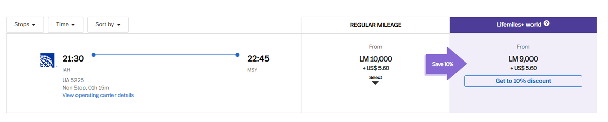IAH-MSY United Flight Booked on LifeMiles