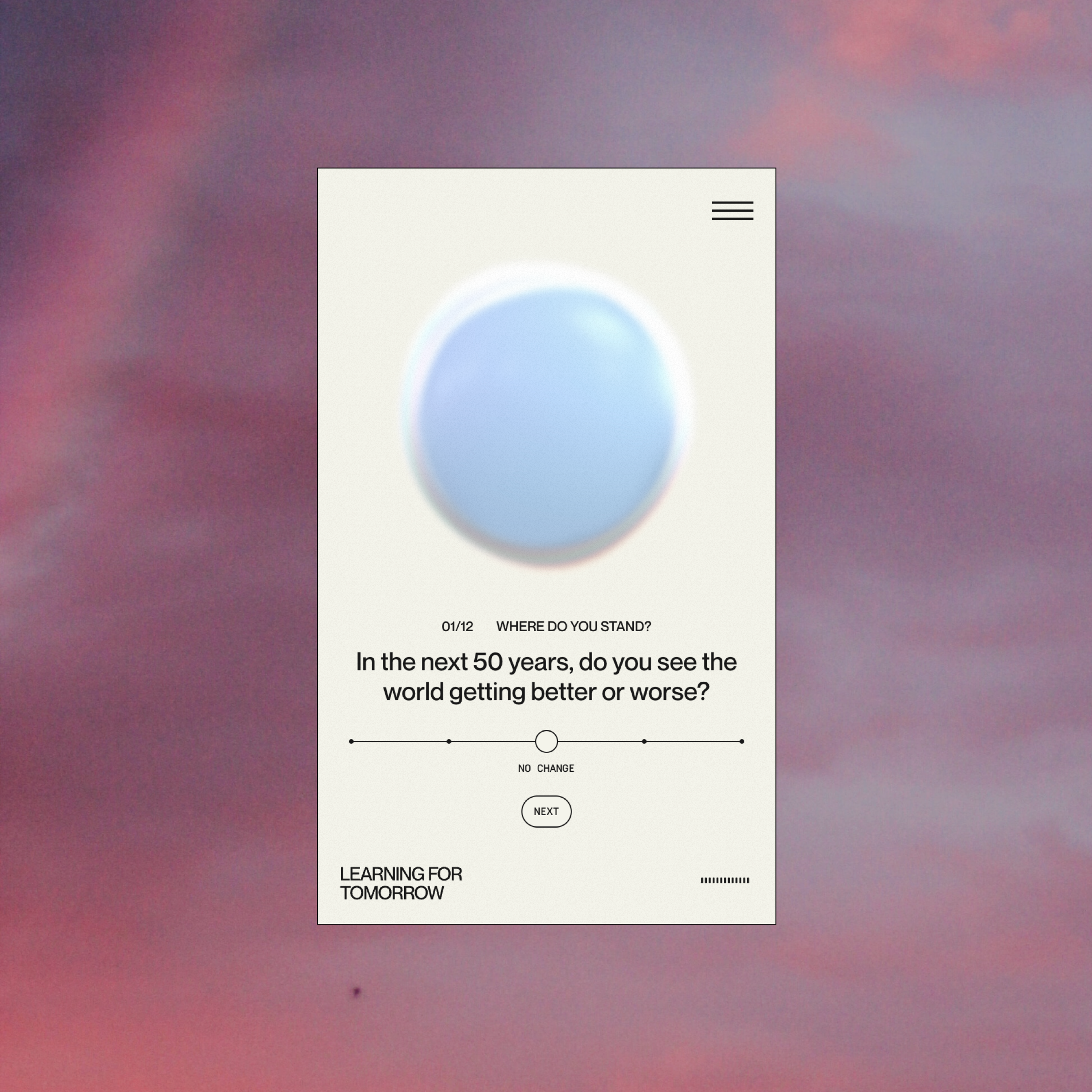 The opening question for the 12 question interactive survey