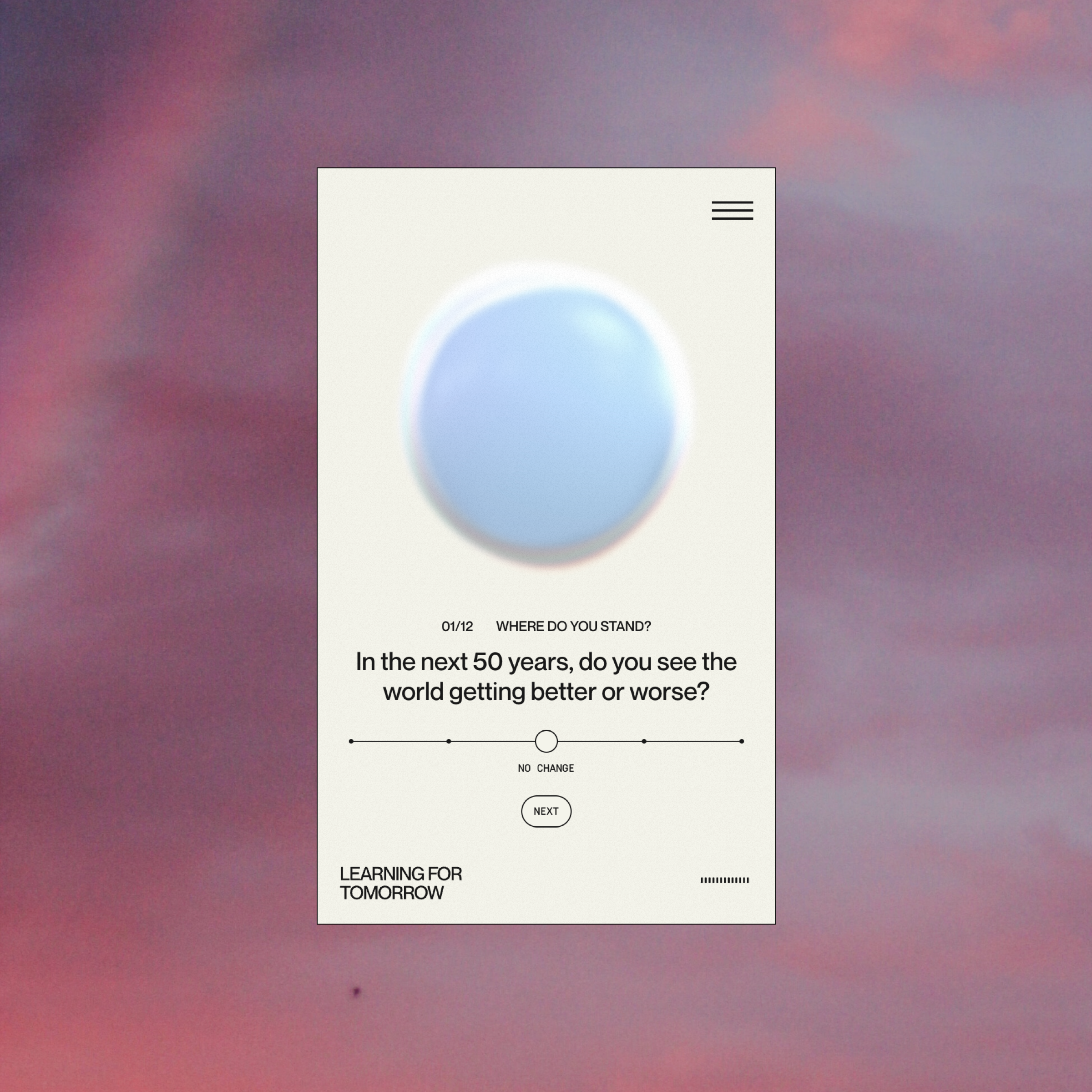 The opening question for the 12 question interactive survey